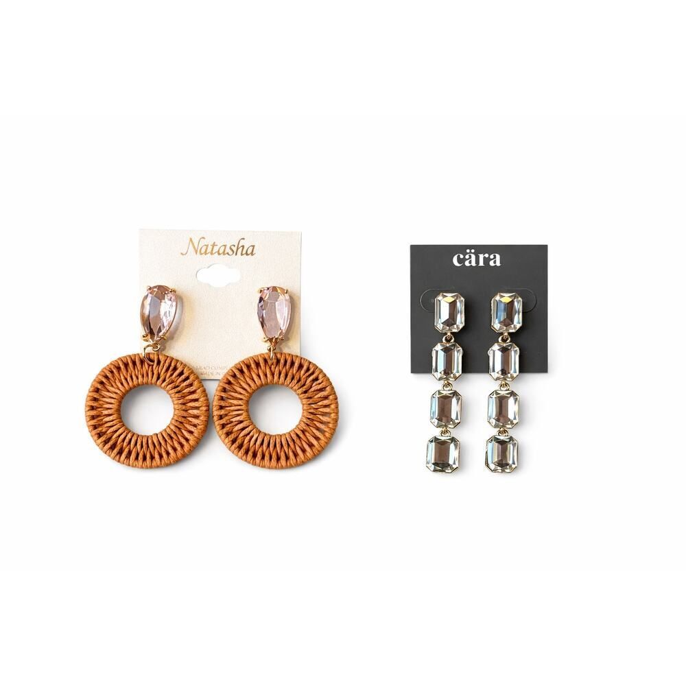 ✨ Statement Earrings Bundle |‎ Natasha Rattan Hoops + Cära Crystal Drops | NWT